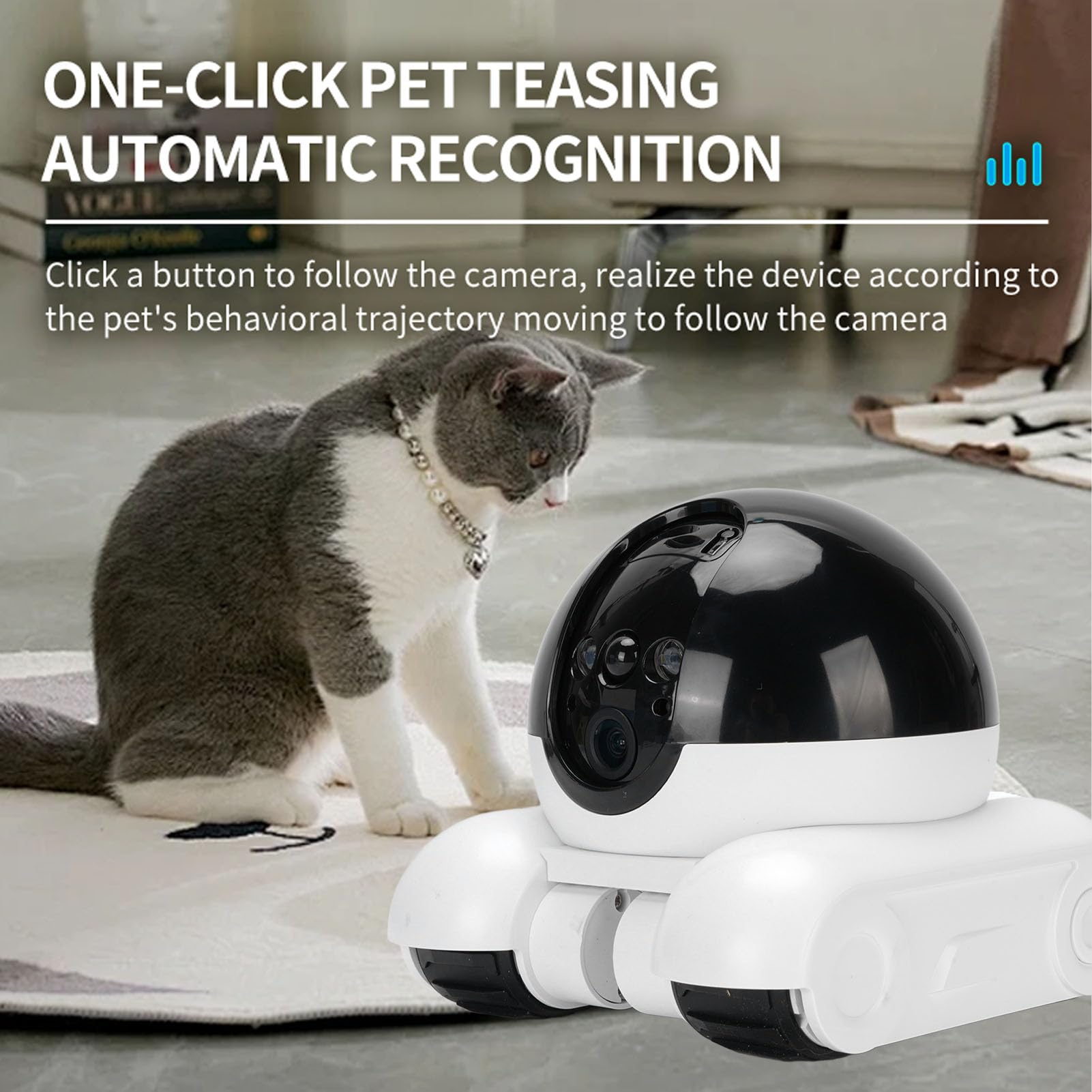 ASHATA Telecamera di Sicurezza Domestica a Doppio Obiettivo 1080P con Ruote Cingolate, Controllo Tramite APP, per Monitoraggio Interno, Tracciamento Animali (128G 400W)