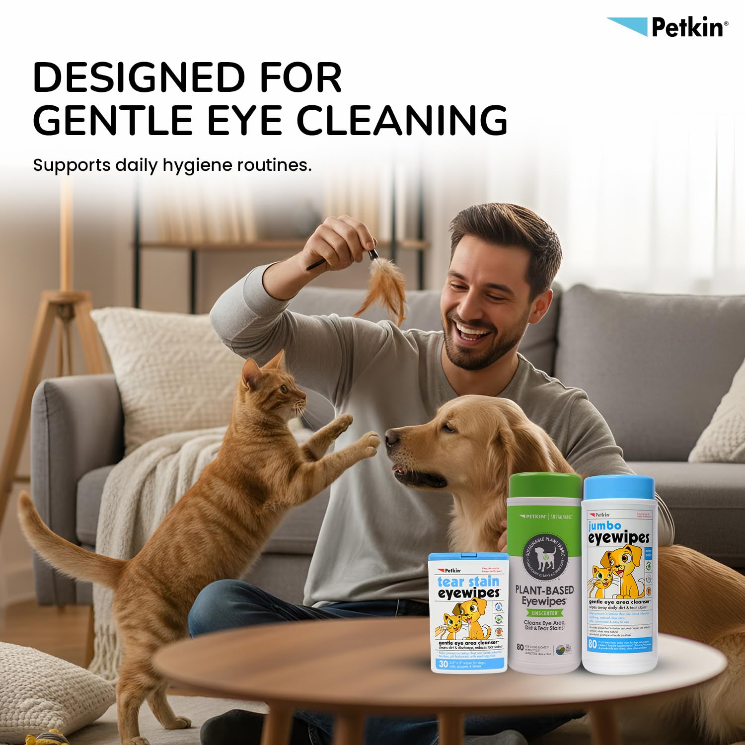 Petkin Plant Based Eye Wipes are a Gentle and Effective Solution for maintaining Your pet's Eye Hygiene. 80 Wipes 18 cm x 12 cm 4