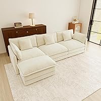 Vista 110 de Sofás seccionales grandes de 115.34" para sala de estar, sofá de pana color camel de asiento profundo de 3 plazas en forma de L, sofá seccional