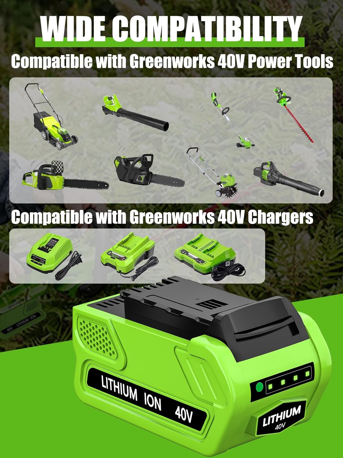 2Pack 40 Volt 6000mAh Lithium ion Batteries Replacement for Greenworks 40V Battery 29462 29472 29252 20202 2901319 Compatible with Greenworks