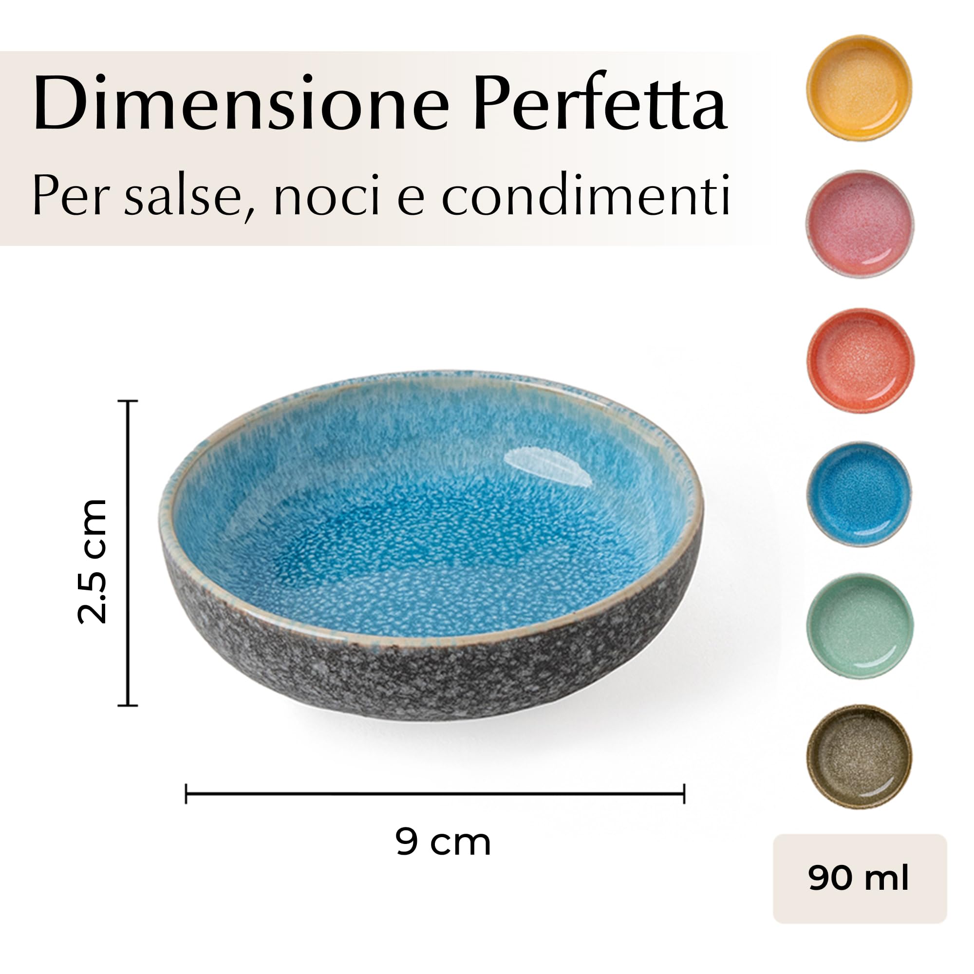 MIAMIO - Set di 6 Mini Ciotole per Dip (90 ml) / Ciotole da Contorno, per Salsa di Soia, Ciotola per Dip, Piccole Ciotole per Snack - Collezione Las Palmitas