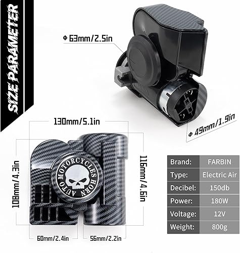 Miniatura 6 de FARBIN Bocinas de tren para motocicleta, automóvil, camión, bocina de aire con cubierta de bocina para motocicleta, 12 V, bocina de automóvil de 150