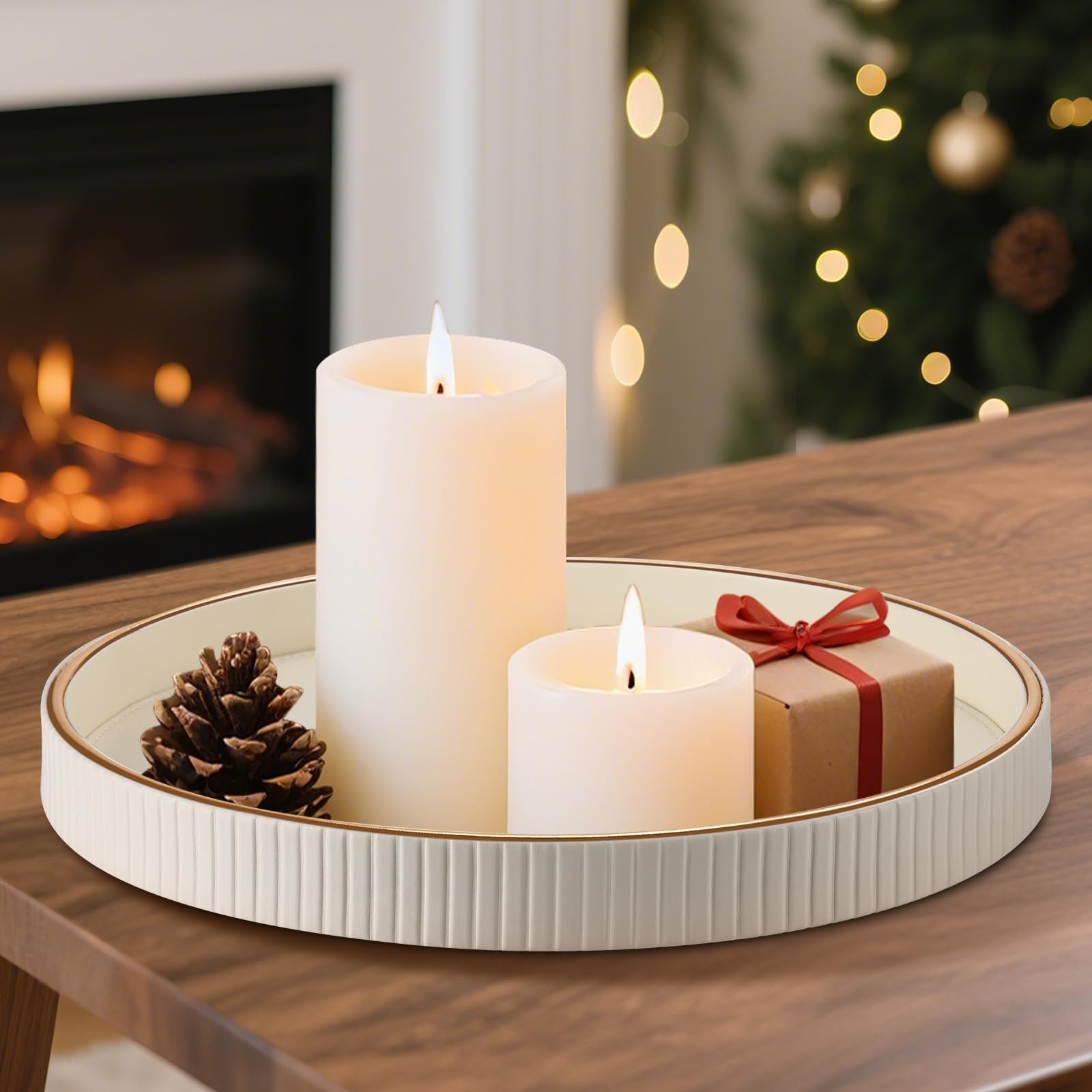 KINGFOM Dienblad, groot, decoratief dienblad, rond, 30 cm