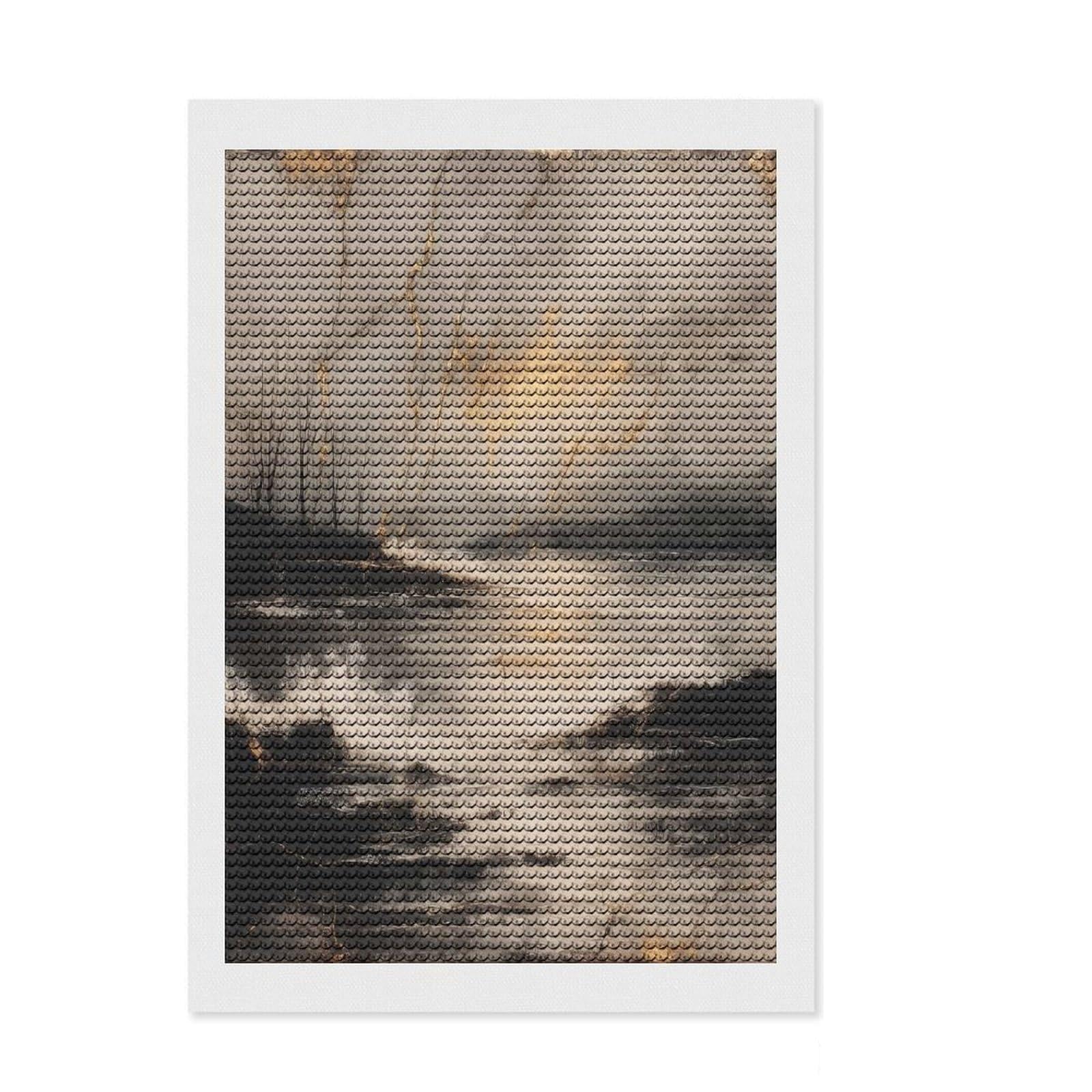 Junmoney Kintsugi Coastal Landscape in Gold Diamond Art Kit 8"x12", Calming Craft to Unwind, with Tool Kit, Living Room Decor, Festive Craft Gift