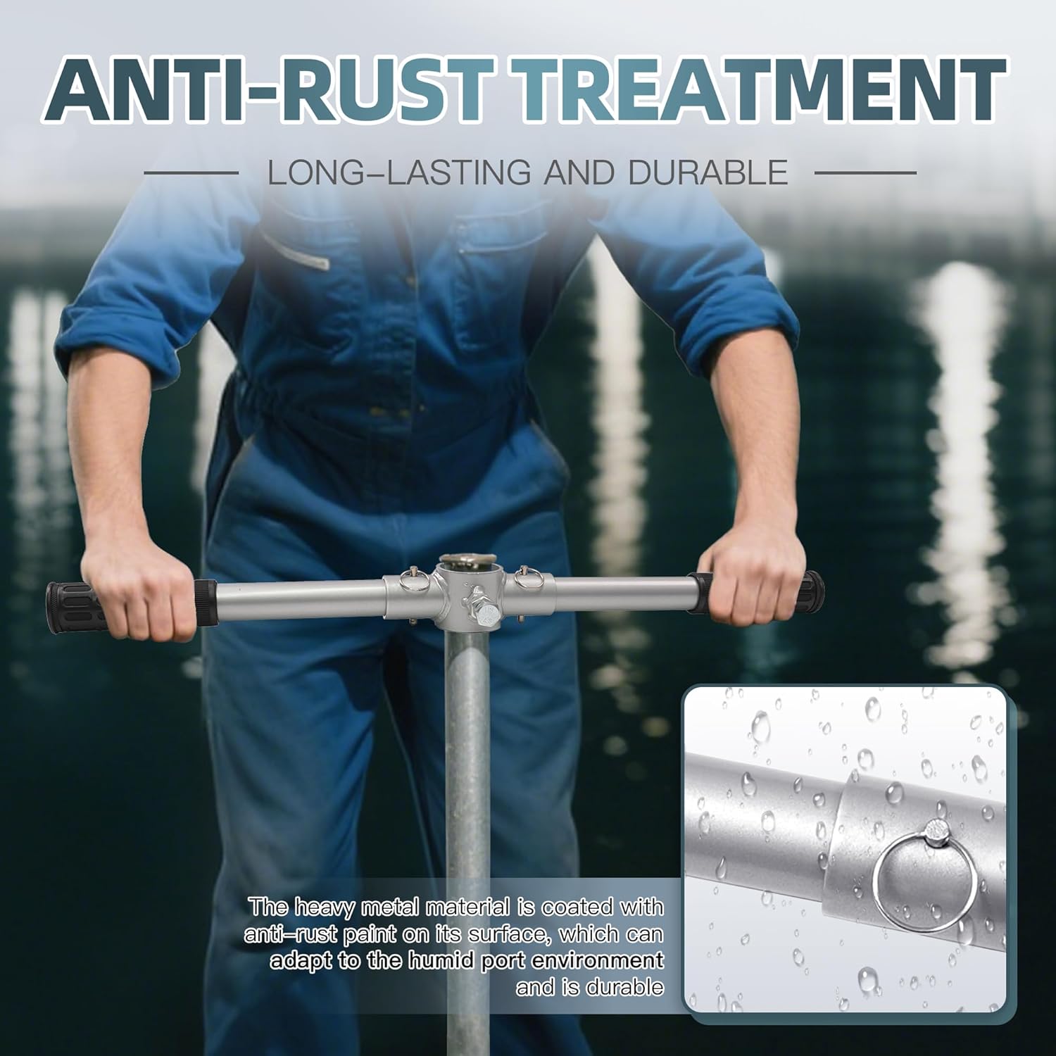 Dock Post Auger Wrench, Removable Dock Stanchion Ratchet with Rubber Handle & L-Type Socket Wrench, Boat Dock Pole Installation and Removal Tool for Dock Posts up to 1.9" in Diameter Only