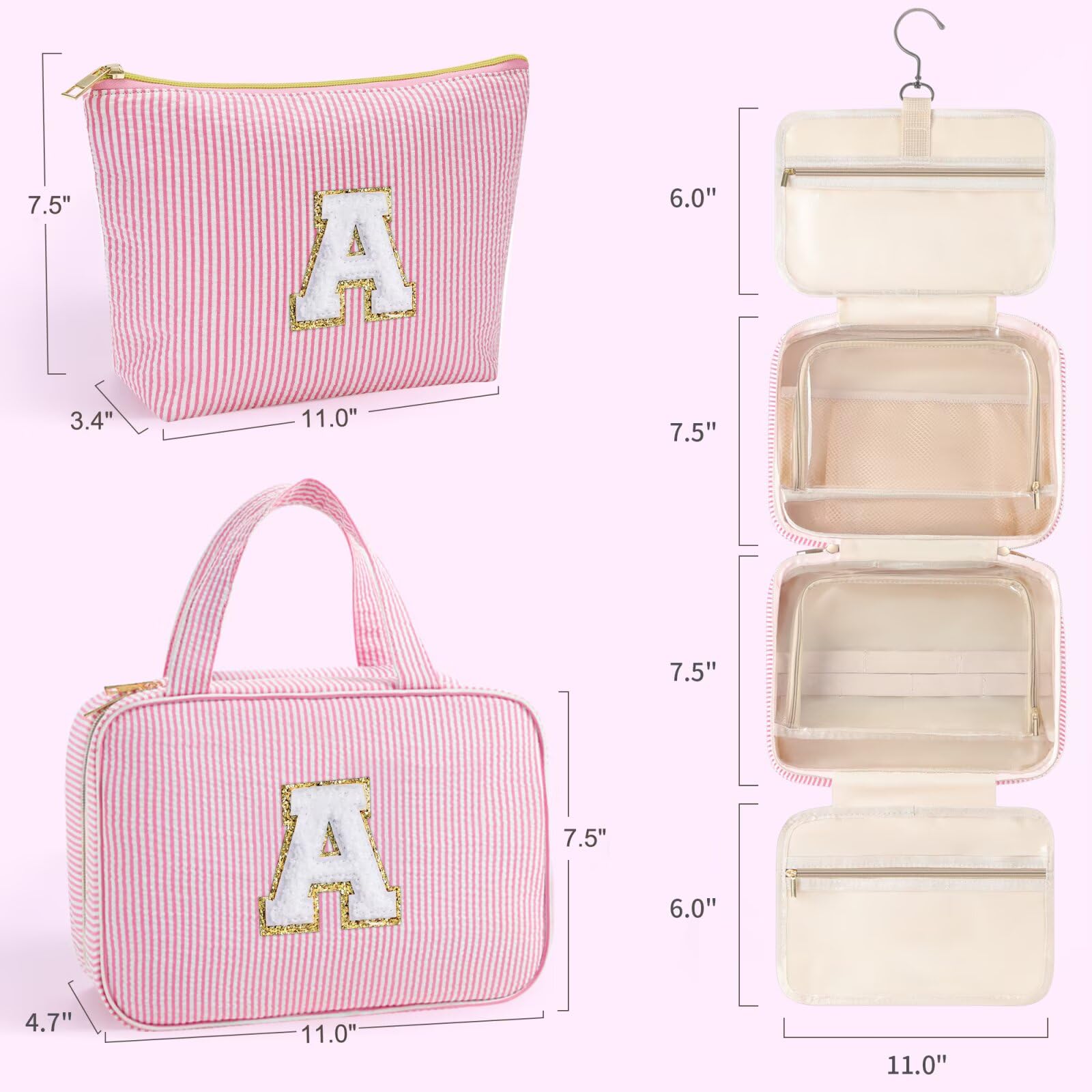 YOOLIFE Initial Toiletry Bag Travel Makeup Bag for Women - Hanging Toiletry Bag, Personalized Birthday Gifts for Women, Vacation Airplane Essentials - Letter K, Purple