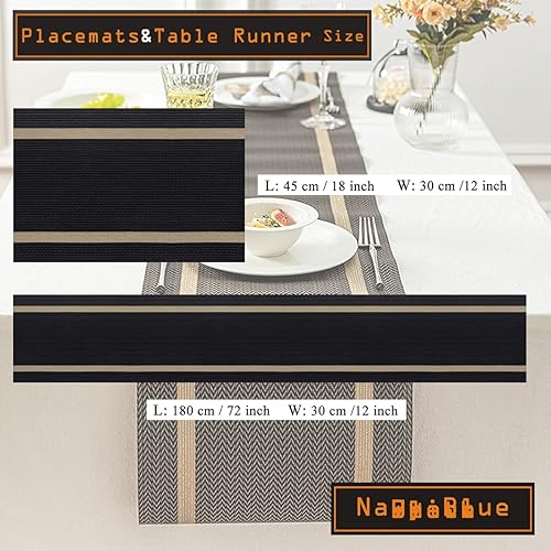 Miniatura 2 de pigchcy Juego de 6 manteles individuales y camino de mesa lujosos, elegantes y duraderos, para decoración del hogar, boda, hotel (negro)