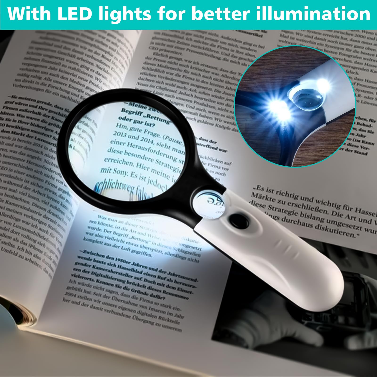 Lente d'ingrandimento con Luce LED 3X 45X Portatile per Lettura Ispezione Francobolli
