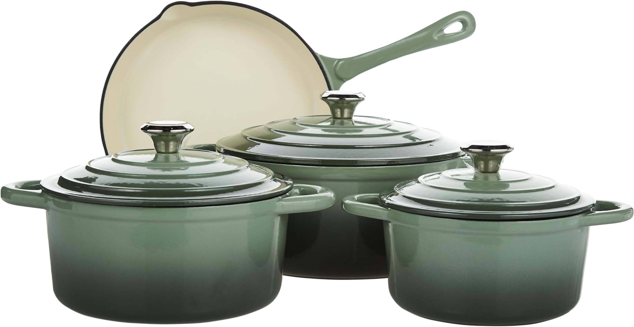 V A V Healthy and Safe, Non-Stick Enameled 7-PCS SET of Cast Iron Dutch Oven Cookwares. Set includes: 24cm Dutch Oven Fry Pan, 18cm, 21cm, 24cm Dutch Oven Cookwares with Lids and Gloves.