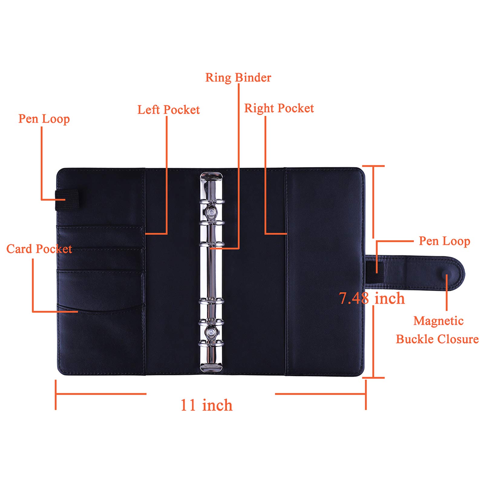 Classeur A6 Rechargeable 6 Anneaux - Couverture Protection Noire Pour Travail, études Et Voyages