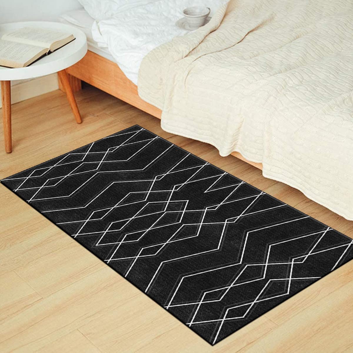Teppich Läufer Flur Küche 70x250cm Küchenteppich rutschfest Schwarz Weiss Gestreift Waschbar Meterware Schlafzimmer Korridor Teppichläufer Lang, Länge Anpassbare, 40-120cm Breit