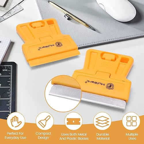 Miniatura 4 de MulWark Juego de herramientas de cuchillas de afeitar, paquete de 8 mini raspadores de plástico con 5 cuchillas de plástico y 5 cuchillas de metal,