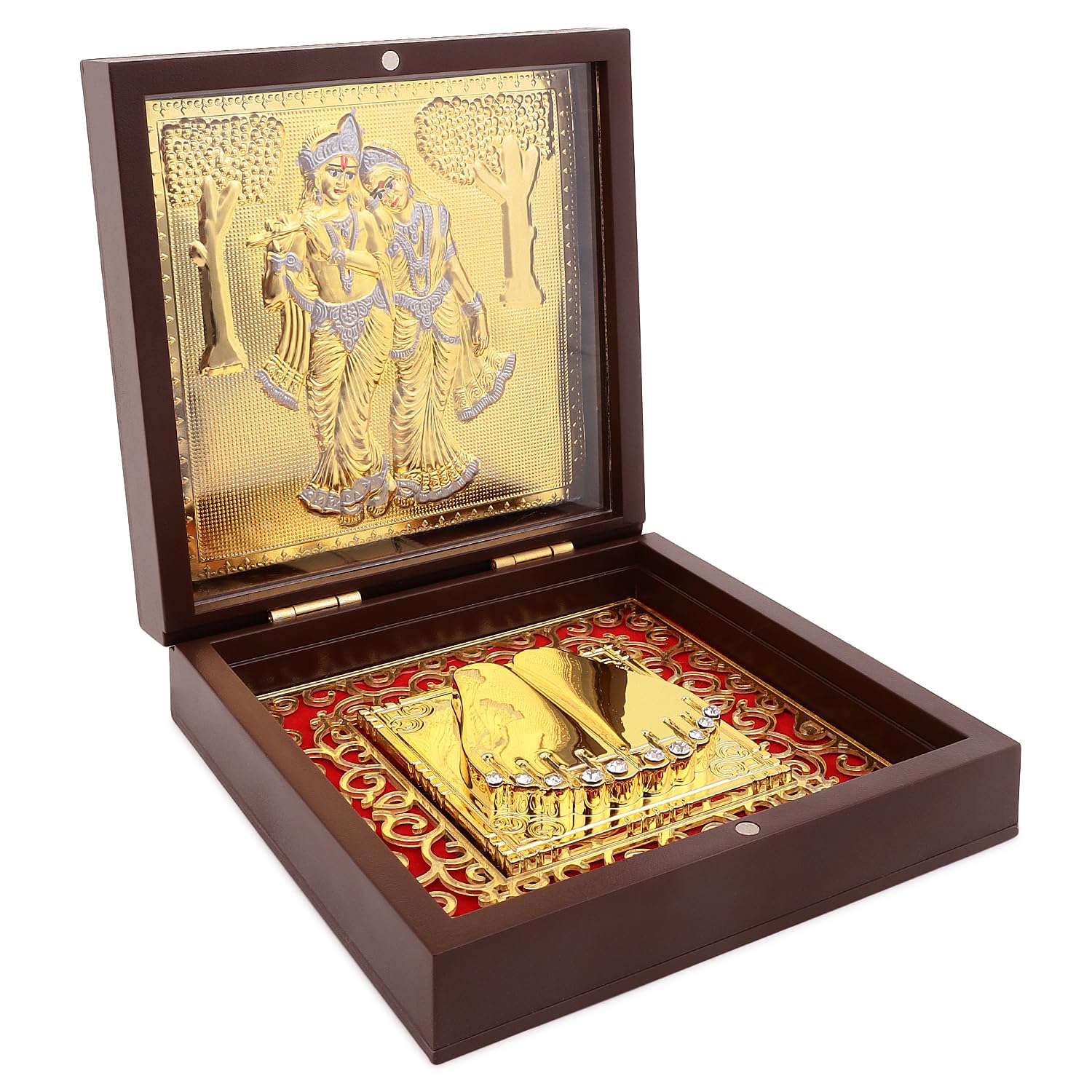 INTERNATIONAL GIFT® Golden Radha Krishna Charan Box (4 * 4 Inch) 2