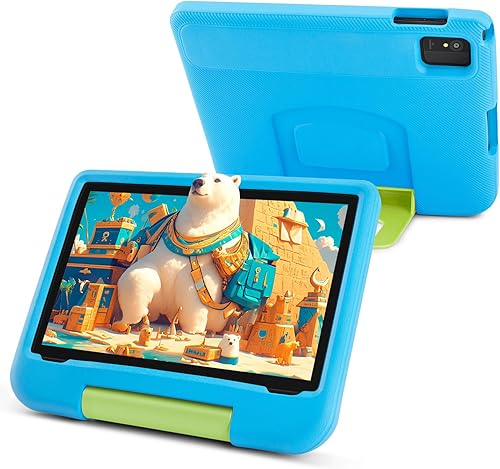 paitanry Tablet Android 14 para niños  Tableta para niños de 10.1 pulgadas con funda EVA azul, Android 14, CPU A523 Octa-Core, 8GB+64GB, Wi-Fi 6