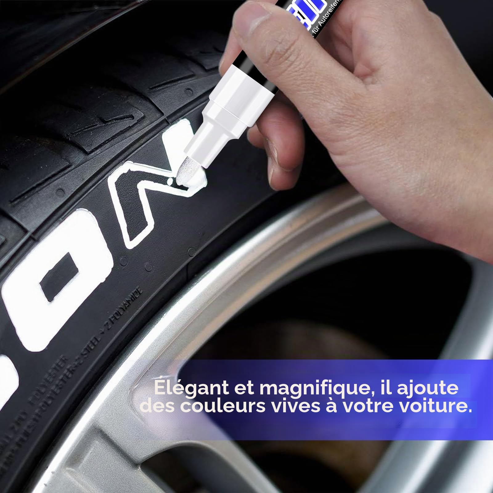 Hsypti Lot de 3 stylos de peinture pour pneus de voiture - Blanc - Haute capacité - Étanche - Marqueur pour pneus de voiture, moto, etc