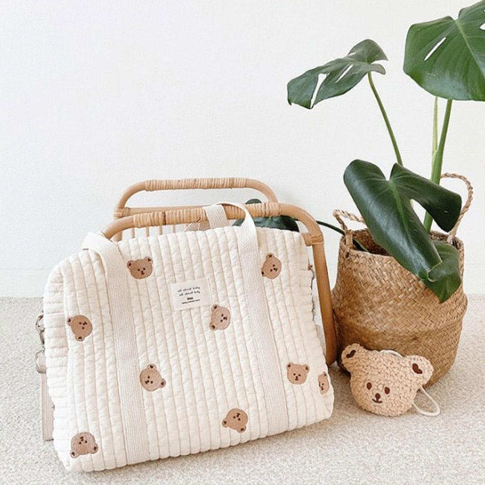 Sac à Langer Portable Grande Capacité en Coton avec Bandoulière