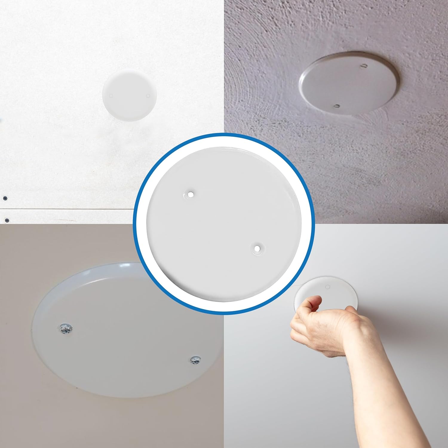 OHLECTRIC 5 Inch White Ceiling Blank-Up Cover Plate (4 Pack) 2.75 Inch Apart Screw Holes, Mounting Screws Included-Perfect for Covering 3-1/2 Inch Round/Octagon Electrical Boxes in Walls or Ceilings