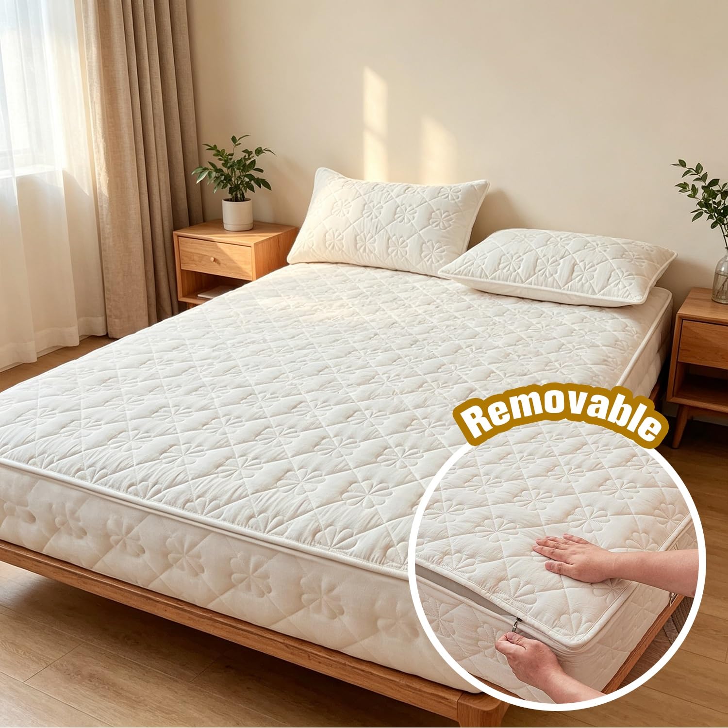 Protège Matelas Housse Alèse Coton 360° Zip Lavable Respirant