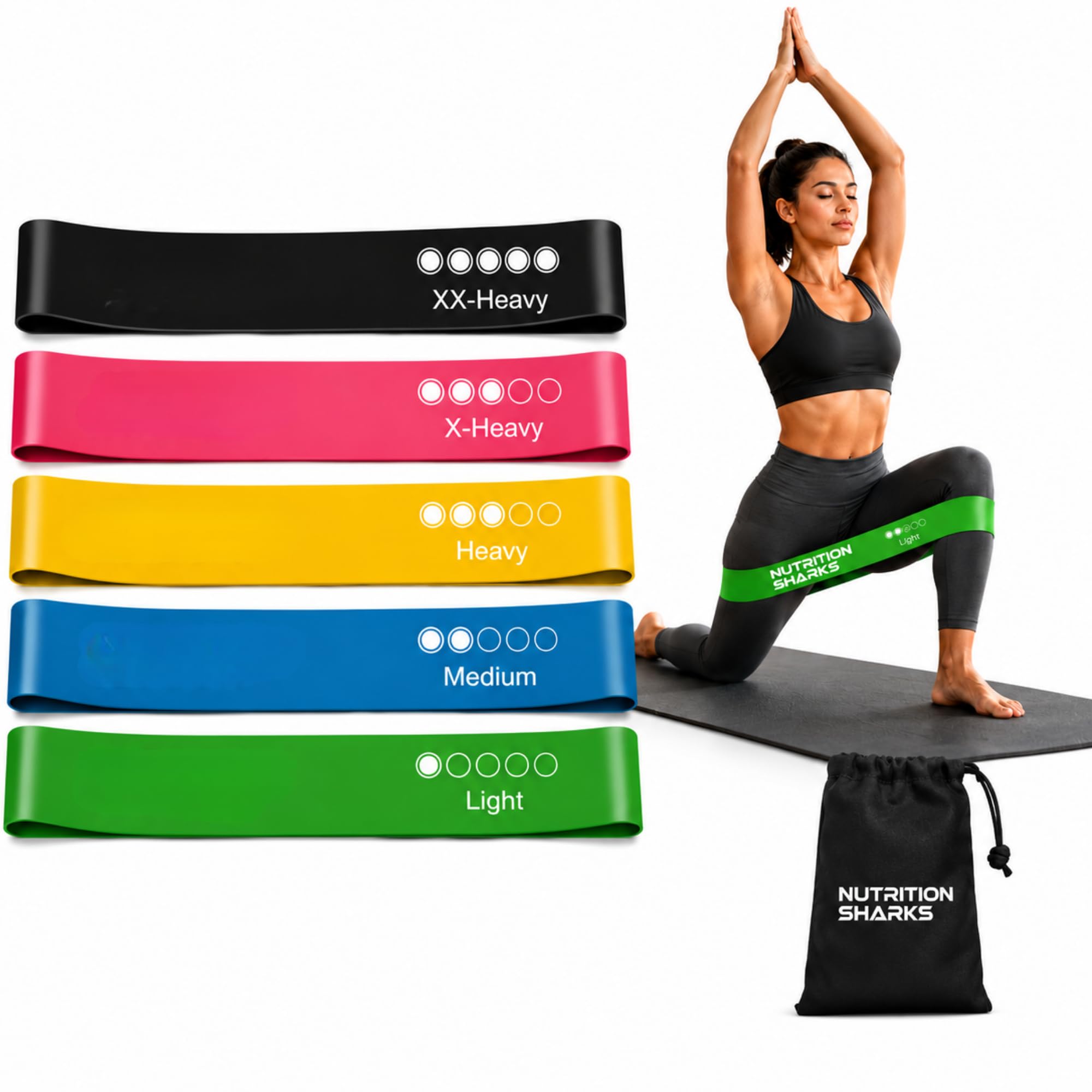 Resistance Bands Set of 5 Levels With Carry Pouch Elastic Bands For Exercise Loop Bands For Women & Men, Elastic Fitness Band For Strength Training, Pilates, Yoga, Home Workouts, Stretching, Rehab