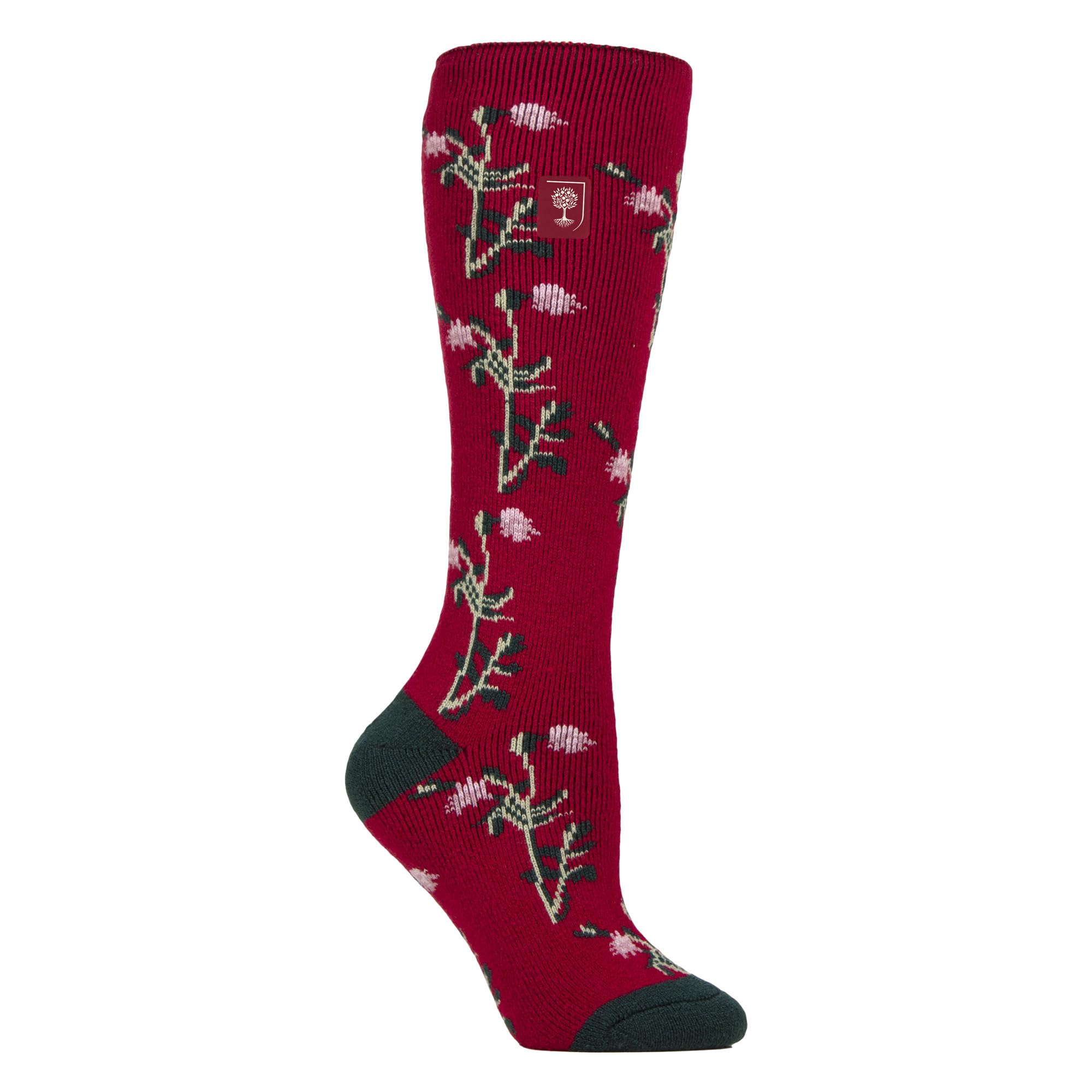 Heat Holders Women's Floral / Cerise Long Wellington Boots Socks For Lite | Cute Patterned Thermal Welly Socks (4-8, Floral/Cerise)