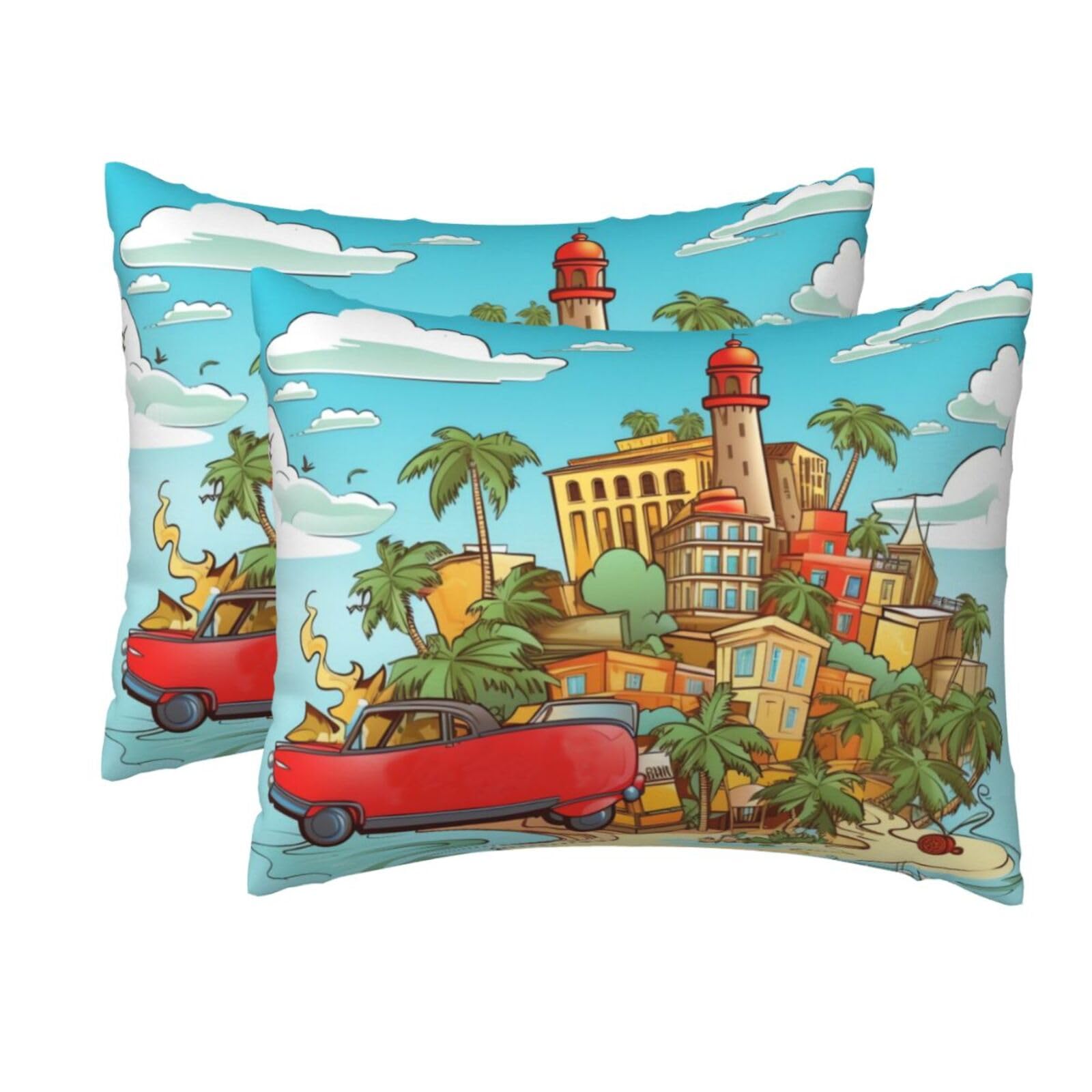 2 Pack Standard Size Pillow Cases for Hair and Skin Soft Breathable Pillow Case Covers with Hidden Zipper Island of Cuba Pillowcase 20x26 Inches Pillow Cover for Sleeping Gift
