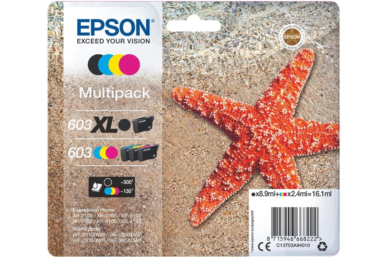 Genuine Original Epson 603XL Black & 603 CMY Ink Cartridges Multipack  4-Pack BN