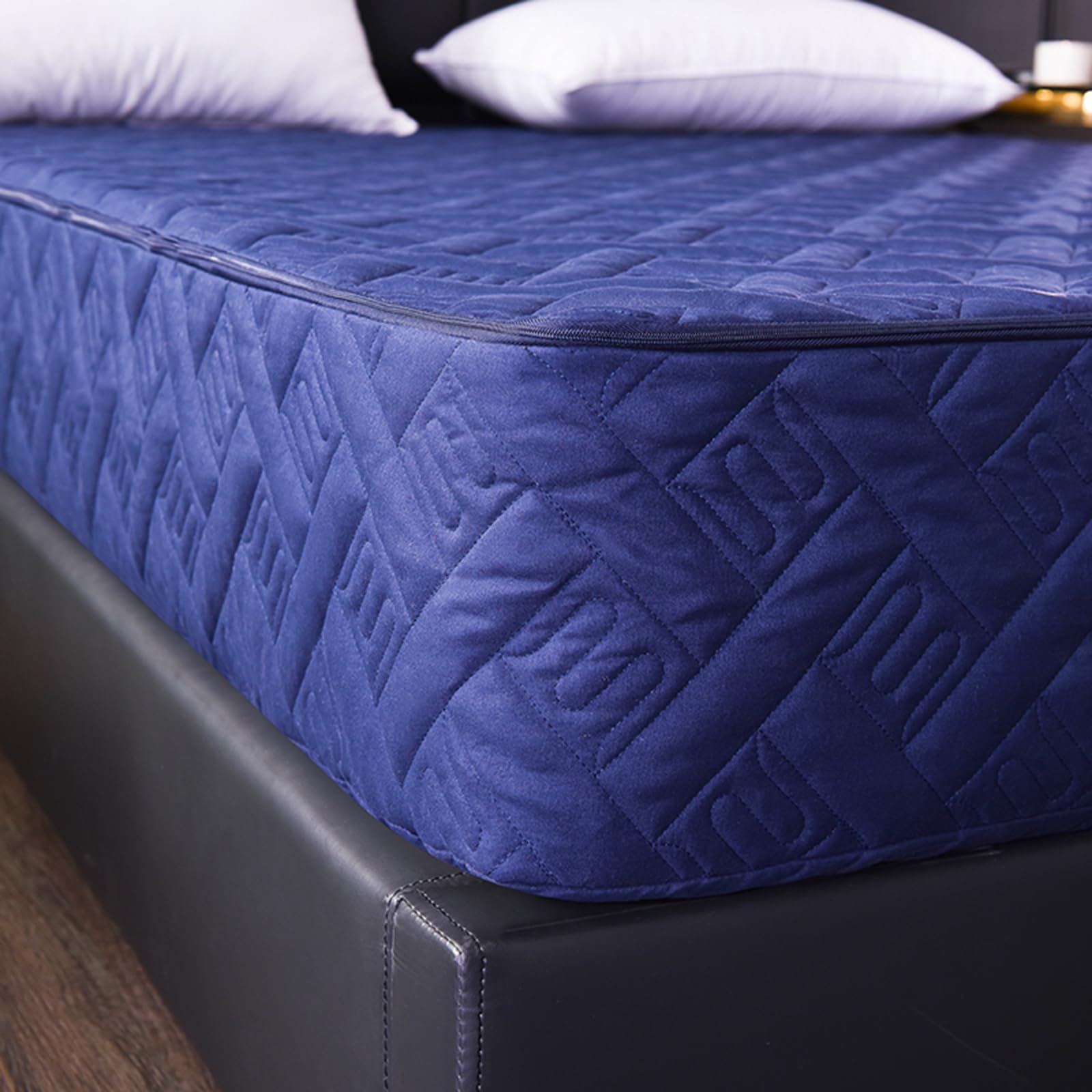 Funda Protector Colchon con Cremallera 135/140X190 Personalizable Funda para Colchon de Acolchado Funda Colchón de Microfibra Transpirable Lavable Cubrecolchón Sabanas Bajera(160x190+22cm,Navy)