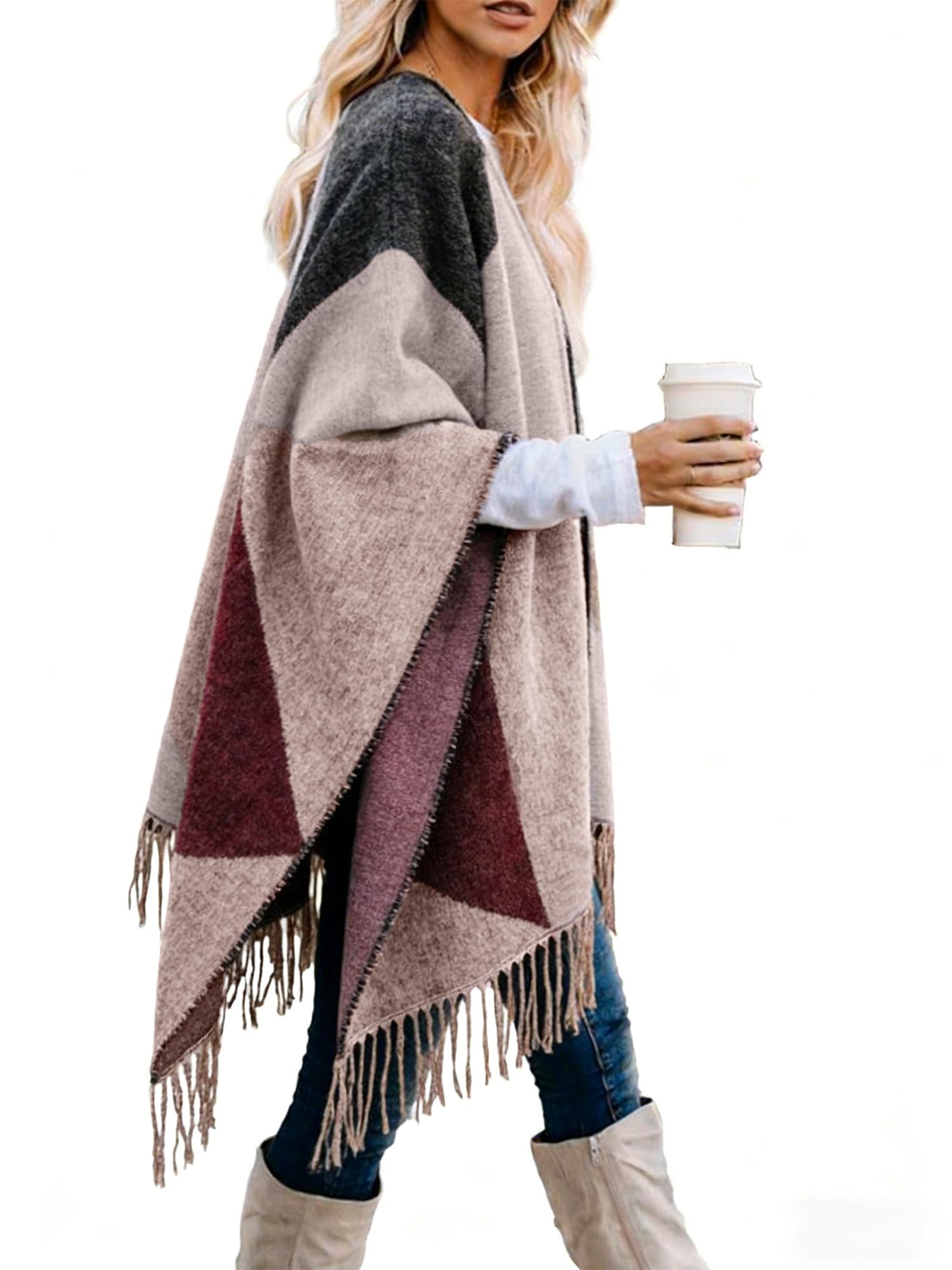 Women Poncho Shawl Cardigan Open Front Elegant Cape