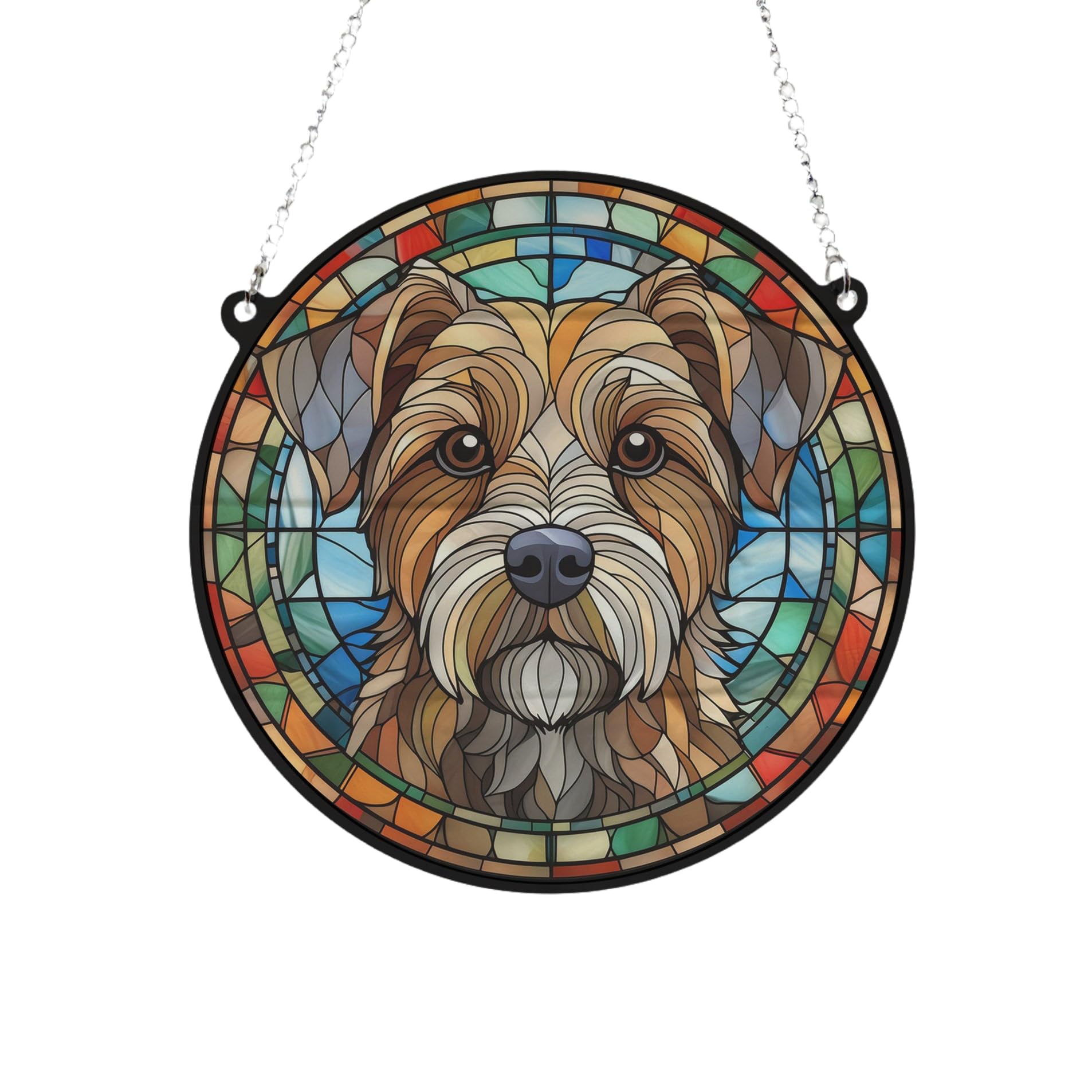 Image Industry Border Terrier Stained Glass Effect Suncatcher - Garden Gift - Dog Gift - Pet Memorial (19cm)