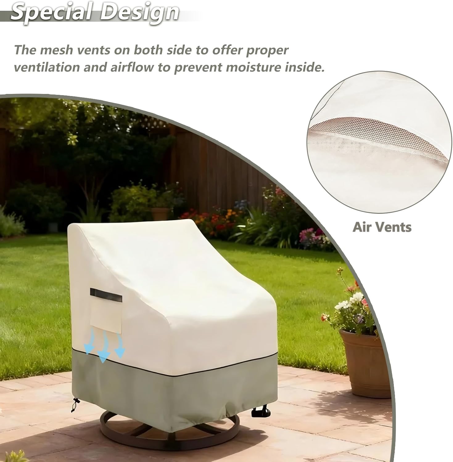Outdoor Swivel Chair Covers 2 Pack - Premium 600D Outdoor Adirondack Chair Cover with Heavy-Duty Waterproof Protection for Patio Rocking Chairs.(33 W x 35 D x 38.5 H in,White&Grayish Green)