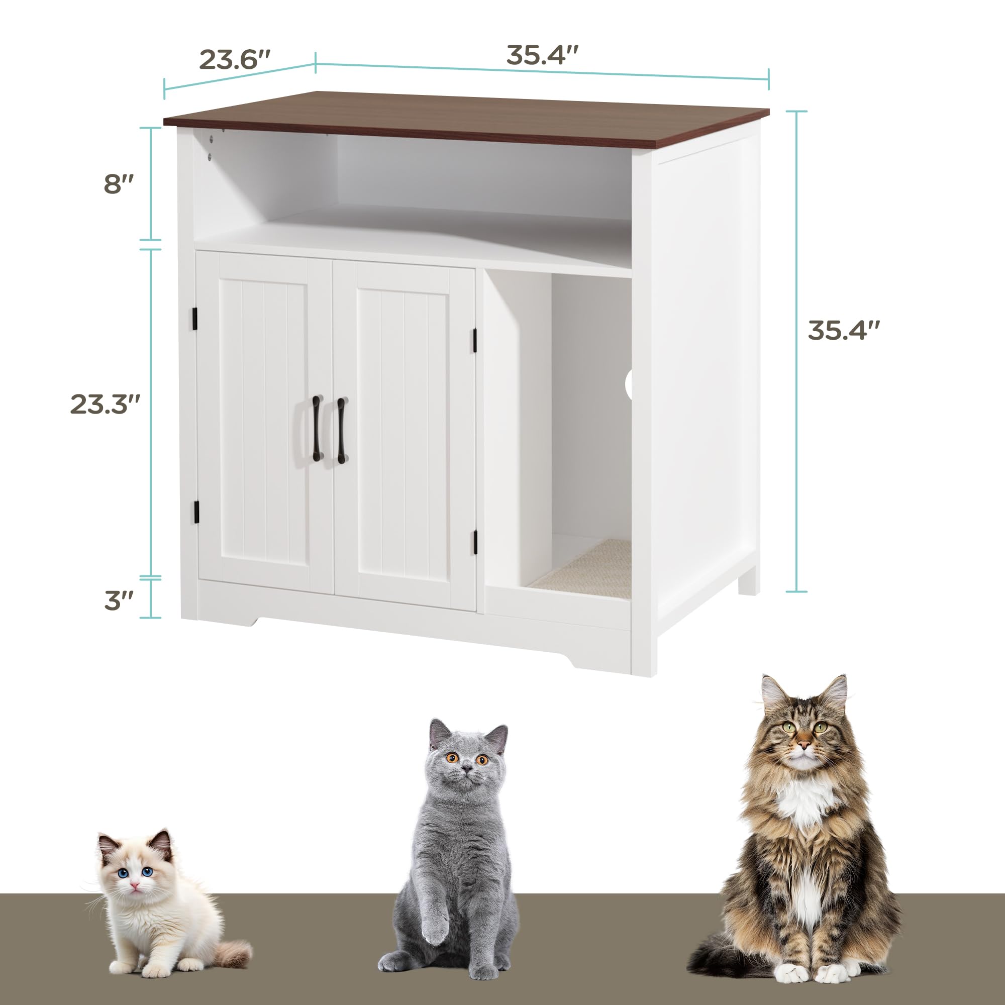 MHOM Large Cat Litter Box Enclosure, Hidden Litter Box Furniture with Scratch Pad and Shelf, Indoor Cats House for Living Room, White - image 7