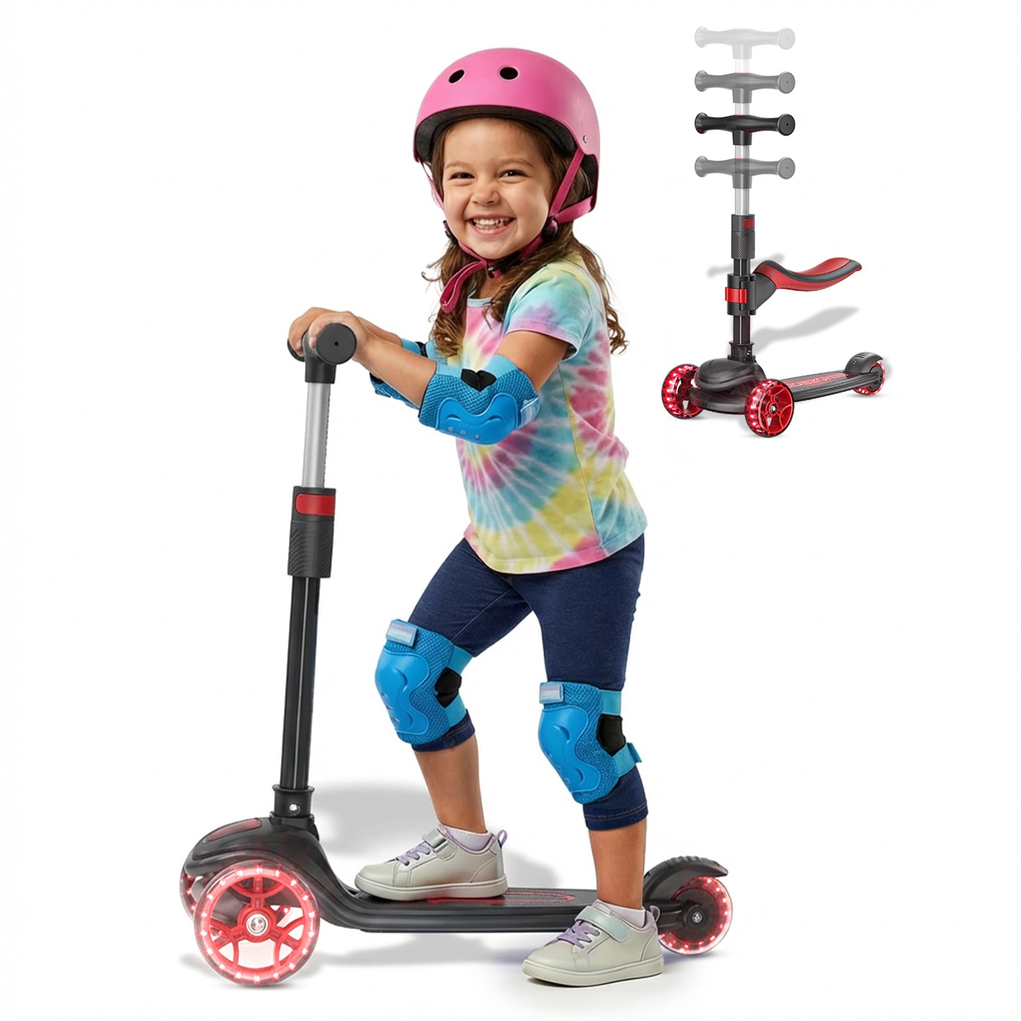 Kick Scooter for Kids Ages 3-8,3-Wheel Foldable Scooter with Adjustable Height Handlebars,LED Light-Up PU Wheels,Wide Anti-Slip Deck,Lean-to-Steer - Toy Gifts for Kids