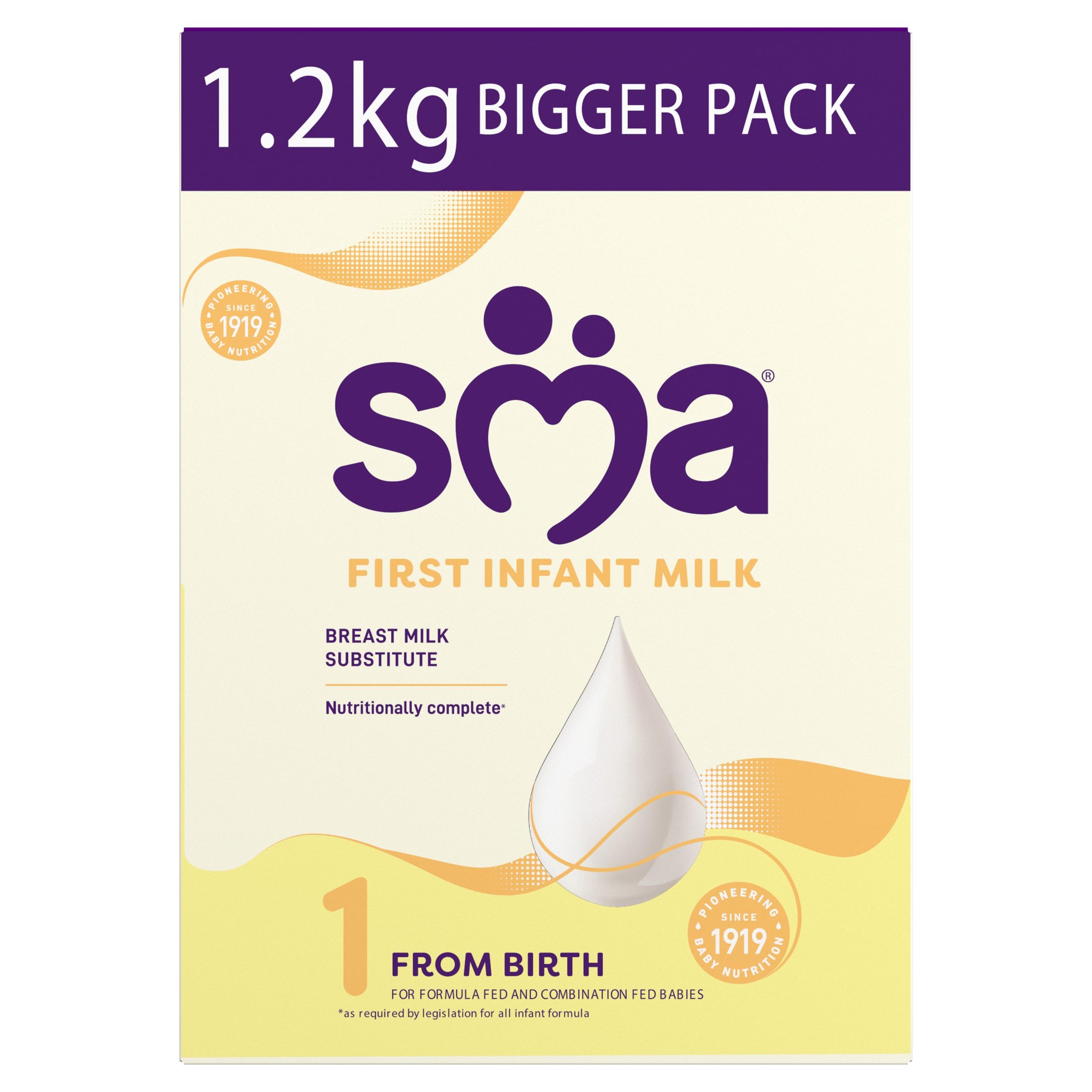 SMA First Infant Baby Infant Milk Milk Pro Powder Formula , from birth , 1.2 kg (Pack of 1),packaging may vary 2 x 600g