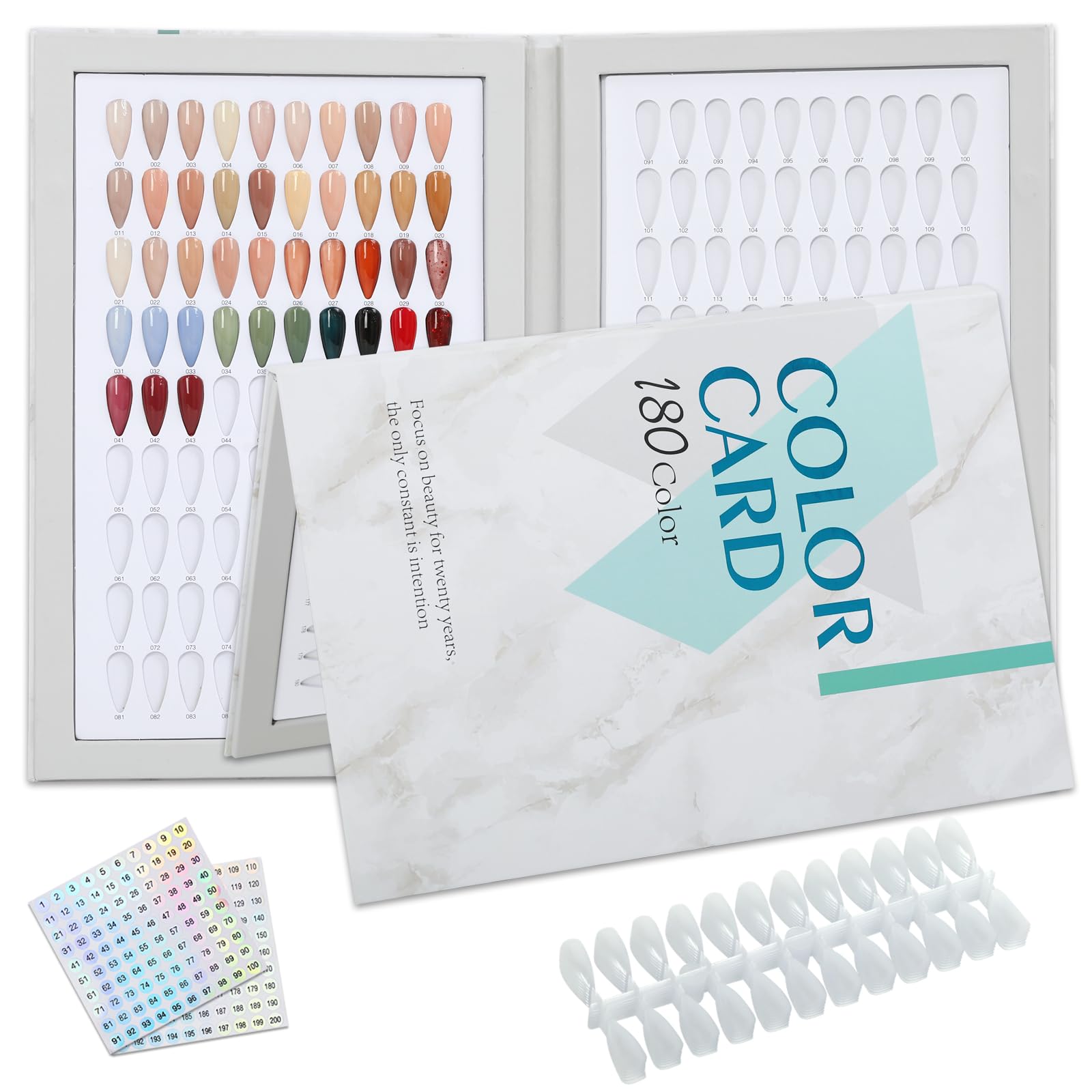 C12rtive 180 Nail Colors Book,Nail Color Display Book with 240 Nail Tips & 1-200 Number Labels,Professional Nail Color Swatches Book for Nail Polish