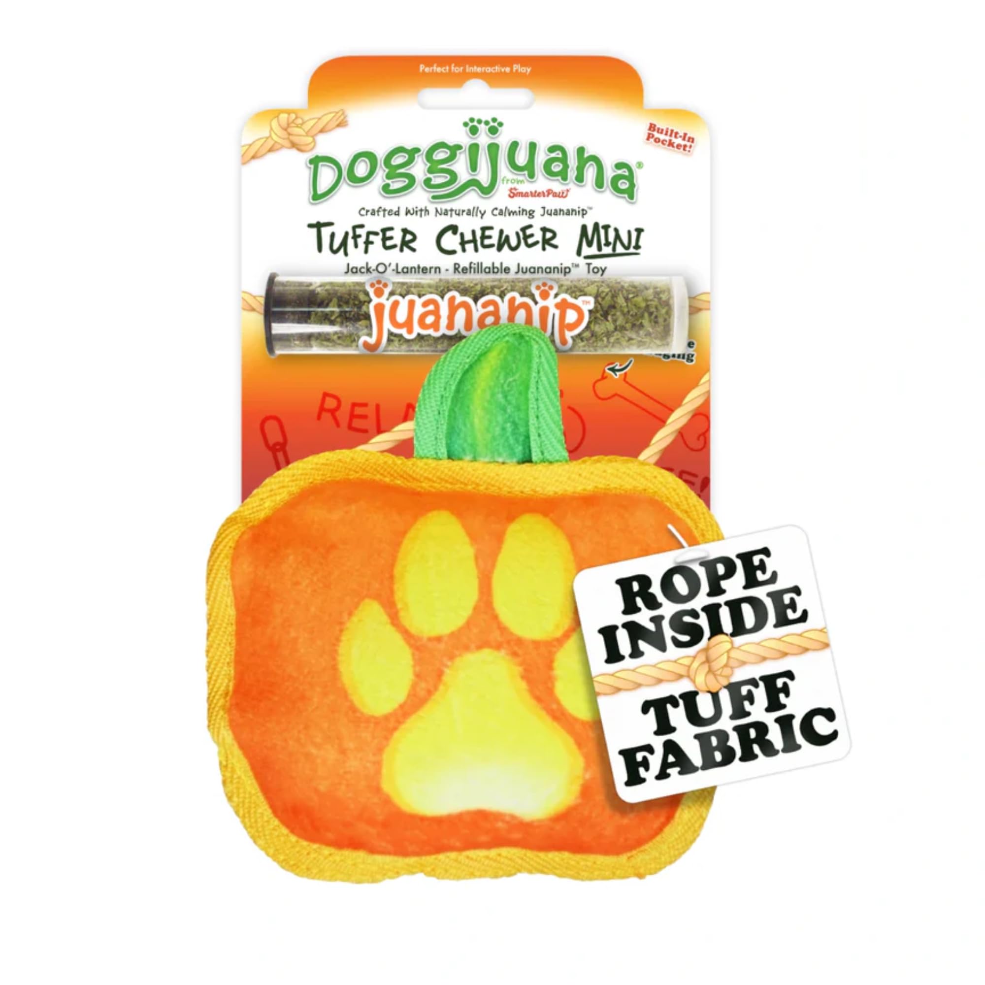Doggijuana Tuffer Chewer Dog Toy, Jack O' Lantern | Fall Plush, Squeaky