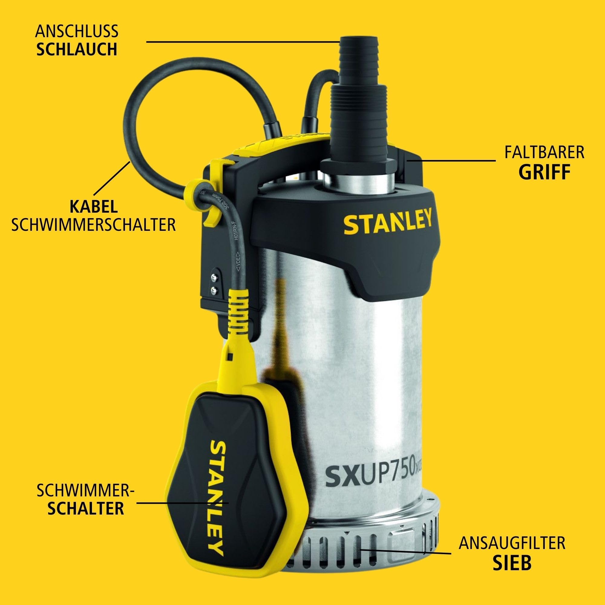 Stanley SXUP750XCE Tauchpumpe für Klarwasser (750 W, Förderleistung max. 11.000 l/h, Förderhöhe max. 8,5 m) A51768 Multicolor