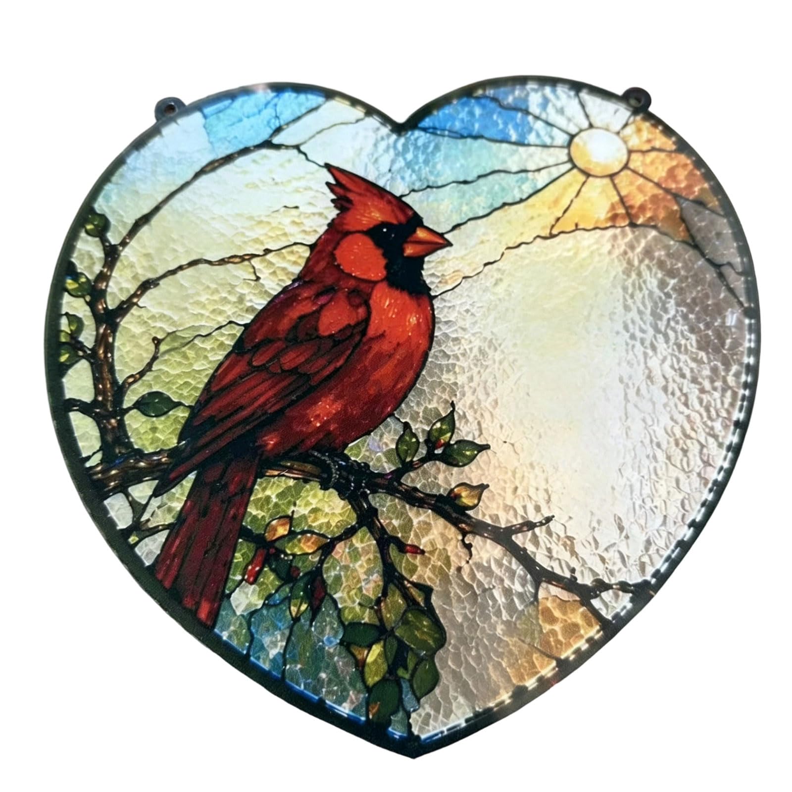 Stained Glass Window Hanging Red Brid Suncatchers 2D Acrylic Window Panel with Rope for Garden Yard Ornament Gift Branch Red Brid Sun Catchers