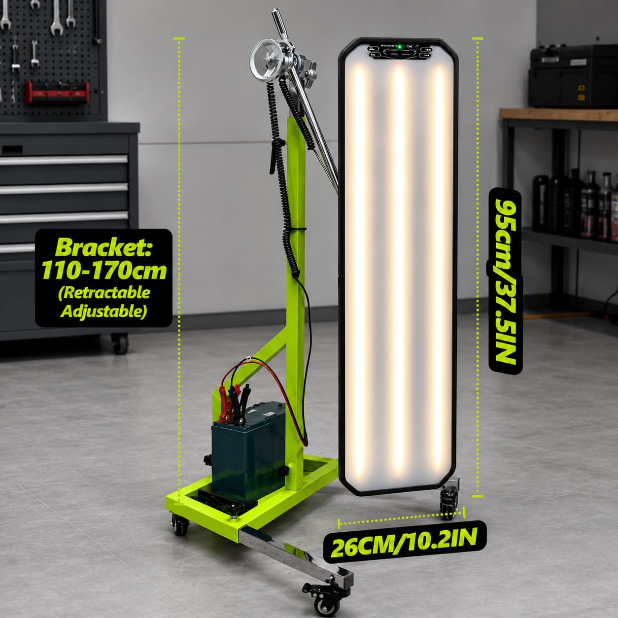 Tablero reflectante LED PDR de 95 cm con soporte ajustable con ruedas