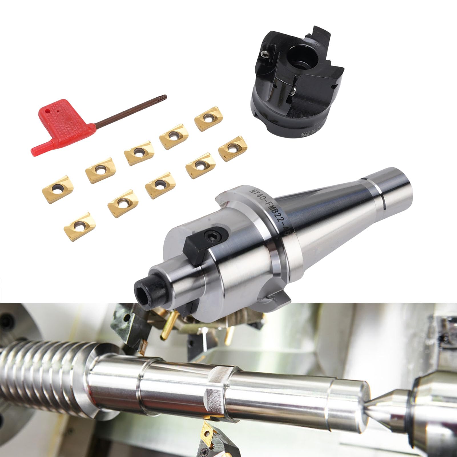 Gesichtsfräser-Haltersatz, NT40-FMB22, CNC-Fräser mit 10 Hartmetallklingen APMT1604, für CNC-Fräsmaschinen