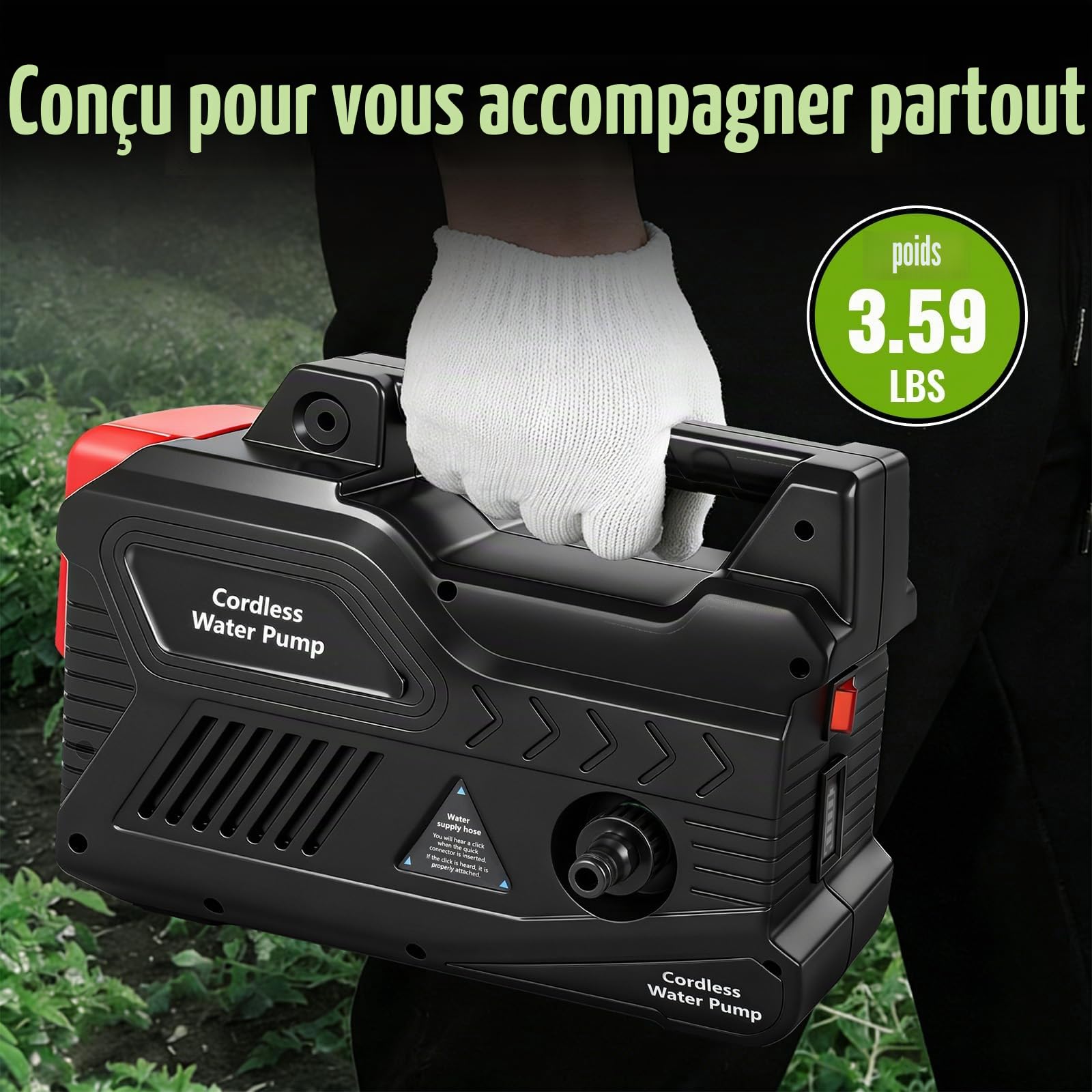 Roadtime Pompe à eau pour batterie Makita 18 V (sans batterie), pompe de jardin sans fil, pompe auto-amorçante portable, pompe d'arrosage 150 W avec tuyau de sortie d'eau de 10 m, tuyau d'entrée d'eau