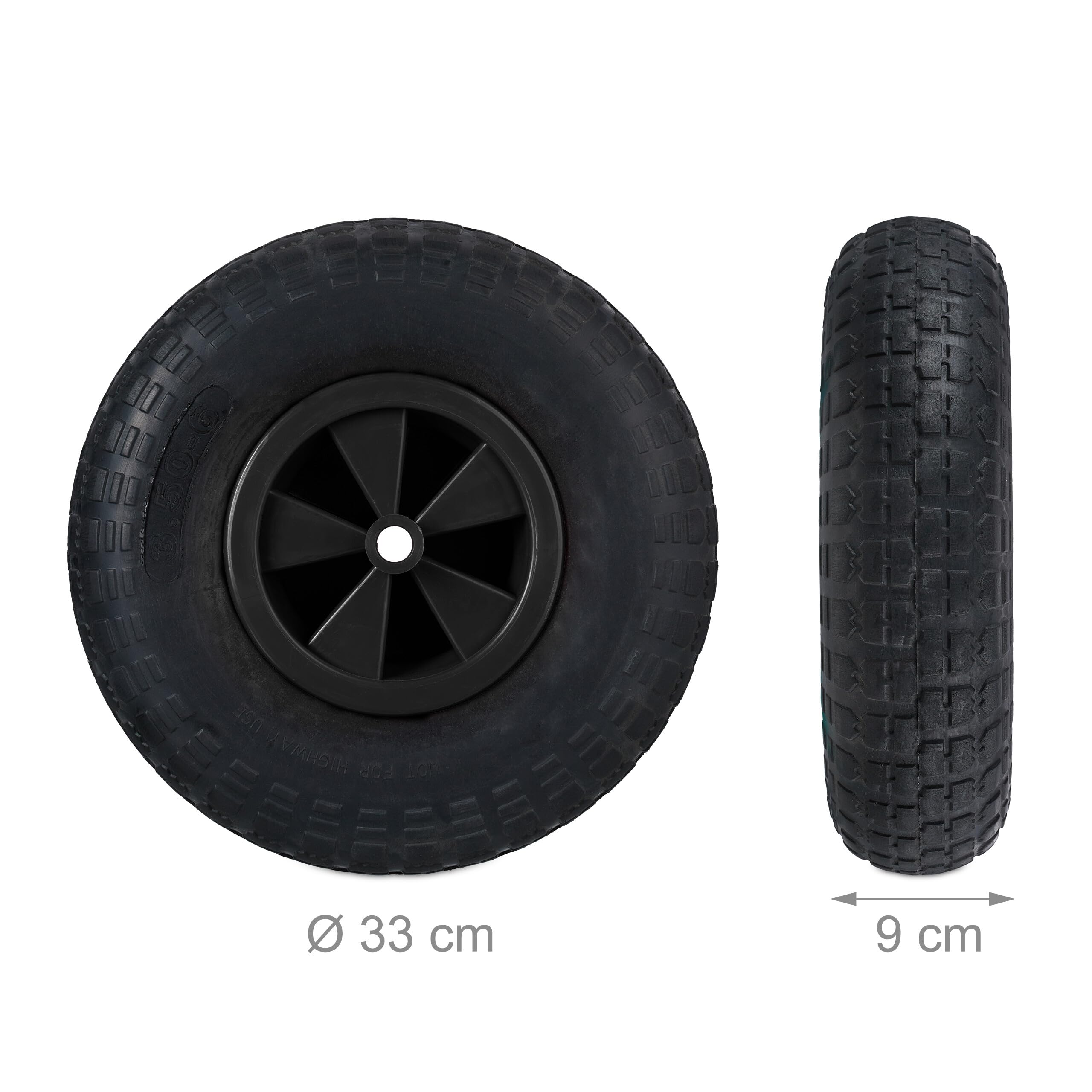 Roue De Brouette 3.50-6 Relaxdays Increvable - Pneu Caoutchouc, Jante Plastique, Charge 100kg, Rouge Et Noir