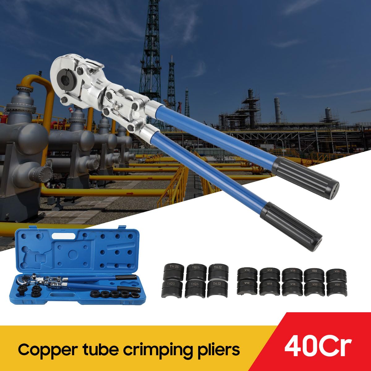 Pinza per Serra Multistrato, Pinza a Pressa Professionale con Profilo a V e TH, Testa Rotante a 360 °, Pressatrice Tubi Manuale per Tubi in Rame, Alluminio,Pex, Tubo in Acciaio Inox Sottile