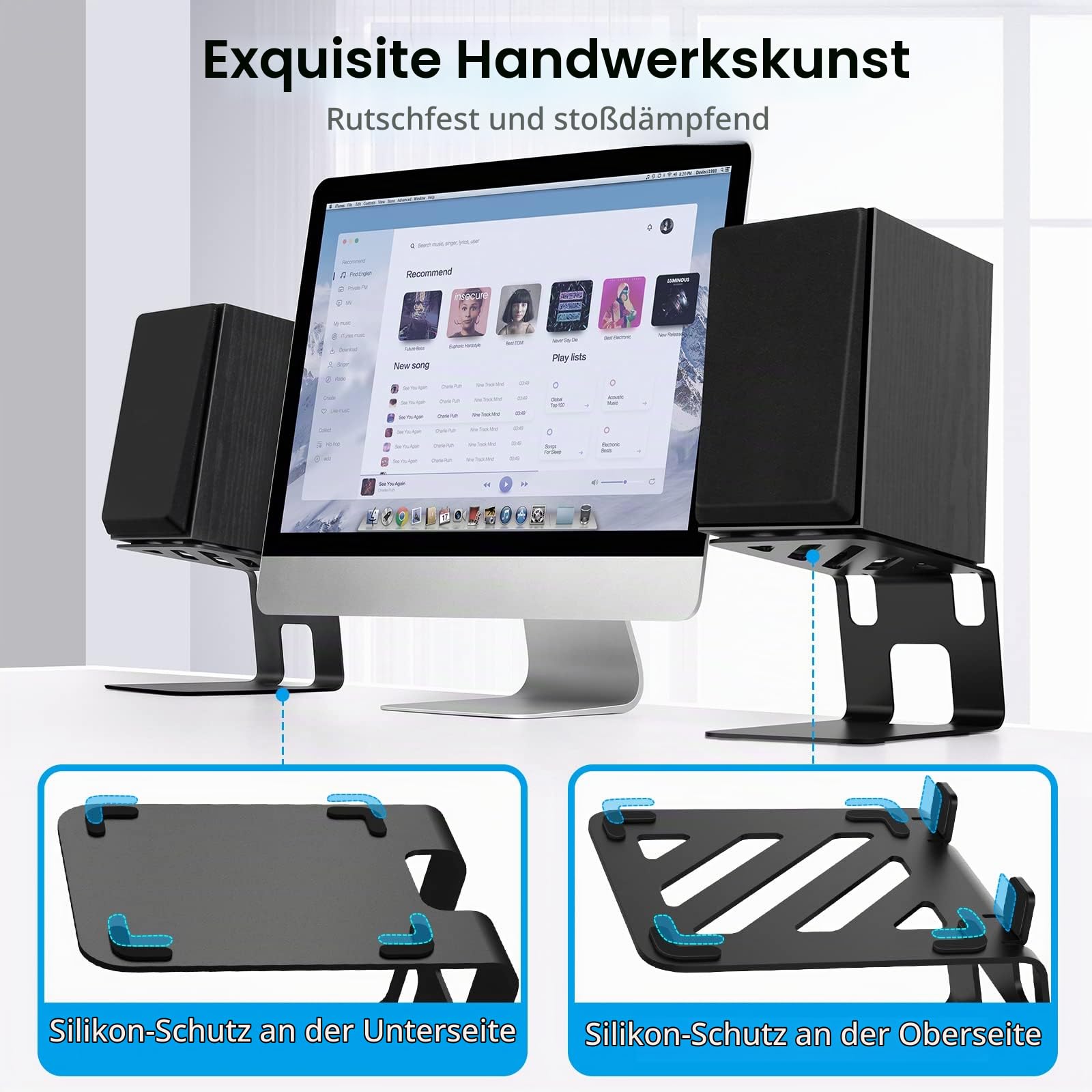 Vaydeer Lautsprecherständer Metall Lautsprecher ständer Schreibtisch 1 Paar Spezial Kipp Design Metall Speaker Stand Boxenständer für Computer Lautsprecher - Schwarz