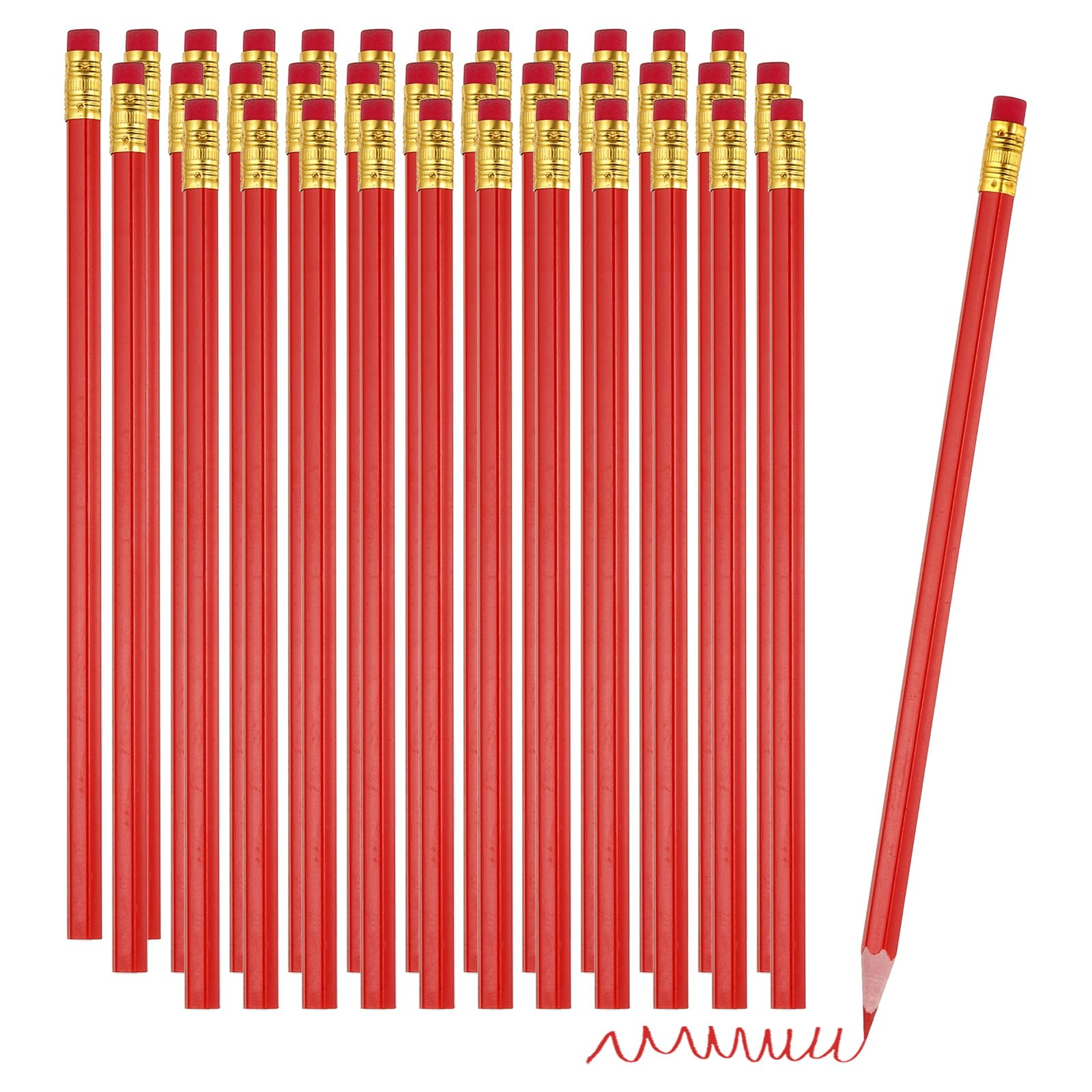 PATIKIL Erasable Colored Pencils, 36 Pcs Oil Color Pencils with Erasers Hexagonal Rod Wooden Colored Pencils for Tests Marking Grading Art Painting, Red