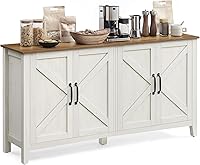 VASAGLE LIRY 4-Door Buffet Sideboard Storage Cabinet, Adjustable Shelves, Rustic White & Honey Brown, Living Room Entryway ULSC381W01