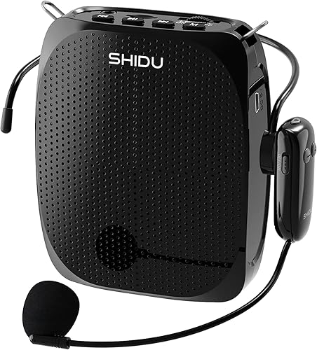 SHIDU Amplificador de voz para profesores, amplificador de voz personal con micrófono inalámbrico, salida de 10 W, 1800 mAh, altavoz portátil