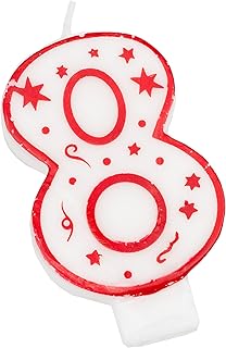 Chef Craft Classic Numeral Candle, Number 8, 3 inch, White/Red