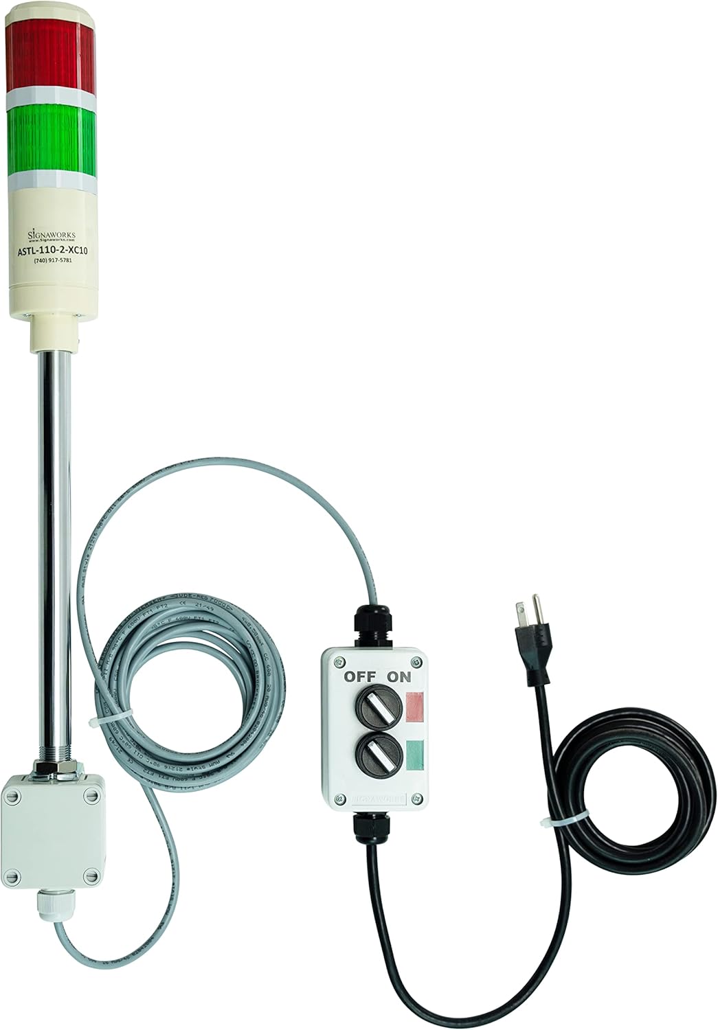 Signaworks 2 Stack Super Bright LED Andon Tower Light Red/Green with 10' Extended