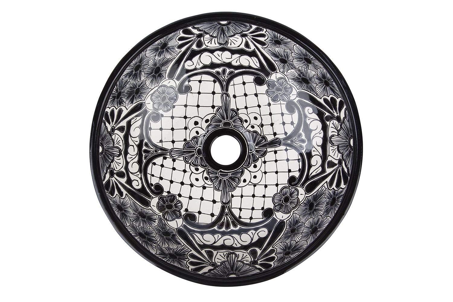 Lavabo Da Appoggio Rotondo Cerames Serena In Ceramica Talavera Fatta A Mano In Messico, Diametro 40 Cm, Altezza 13,5 Cm, Colorato E Unico
