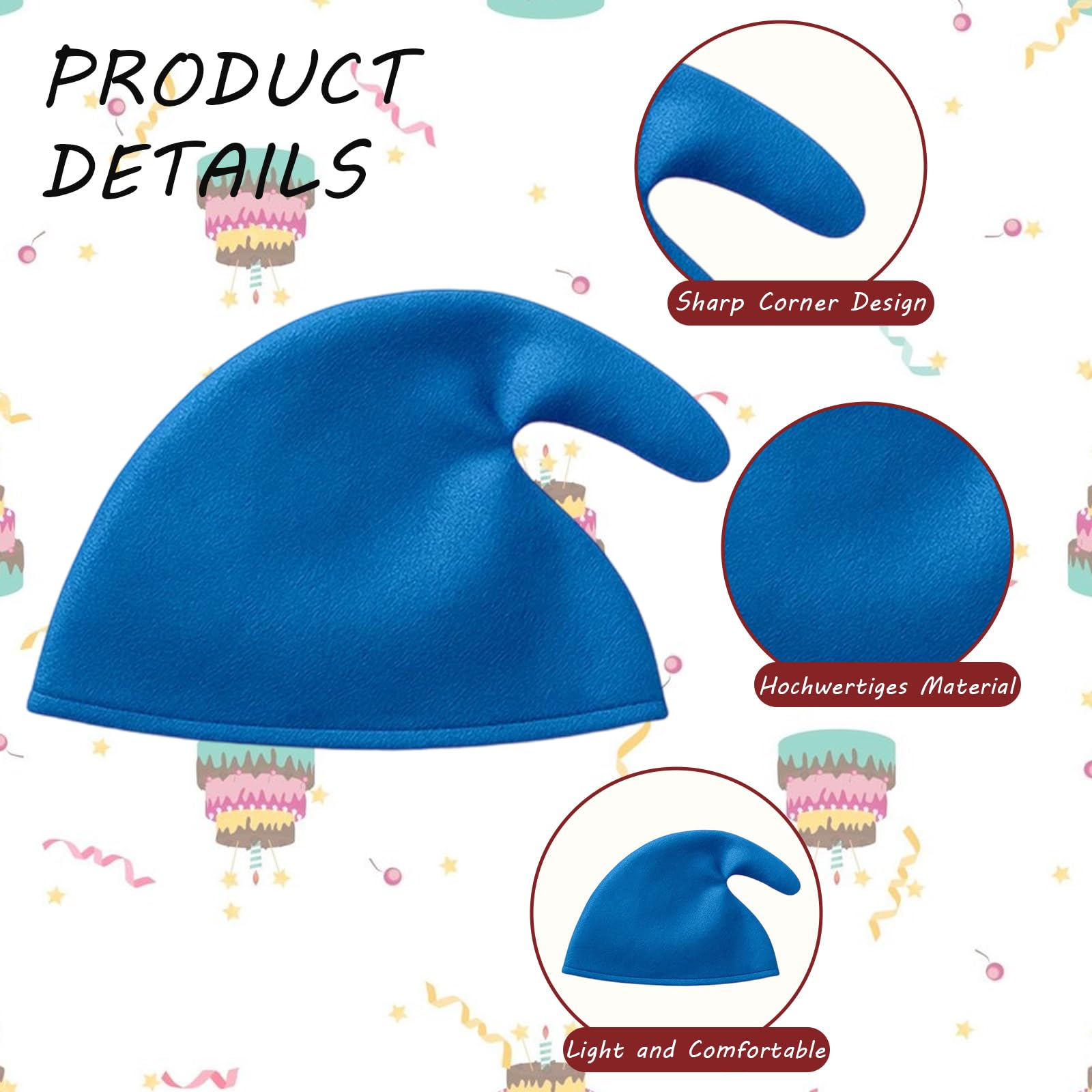 4 Pack Smurf Hat, 4 Pack Dwarf Hats for Adults Red Green Blue White Gnome Hats - Image 3